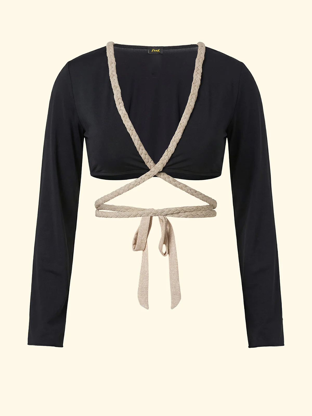 Crop Top Manica Lunga Donna F**K Nero SW0457-BK - Image 3