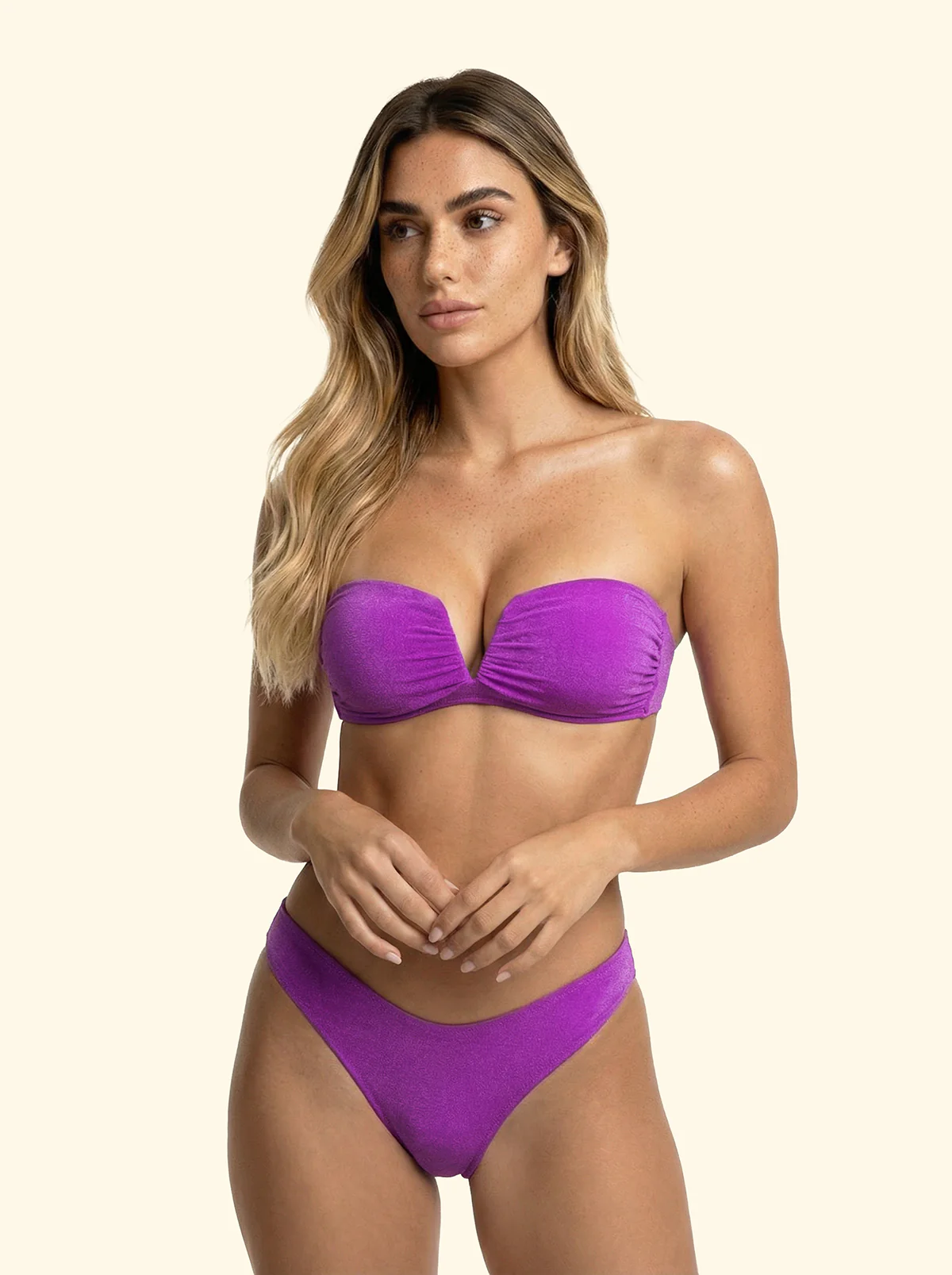 Bikini Donna F**K Fascia a V con Ferretto e Slip Americano Fisso Viola SW1802-PR