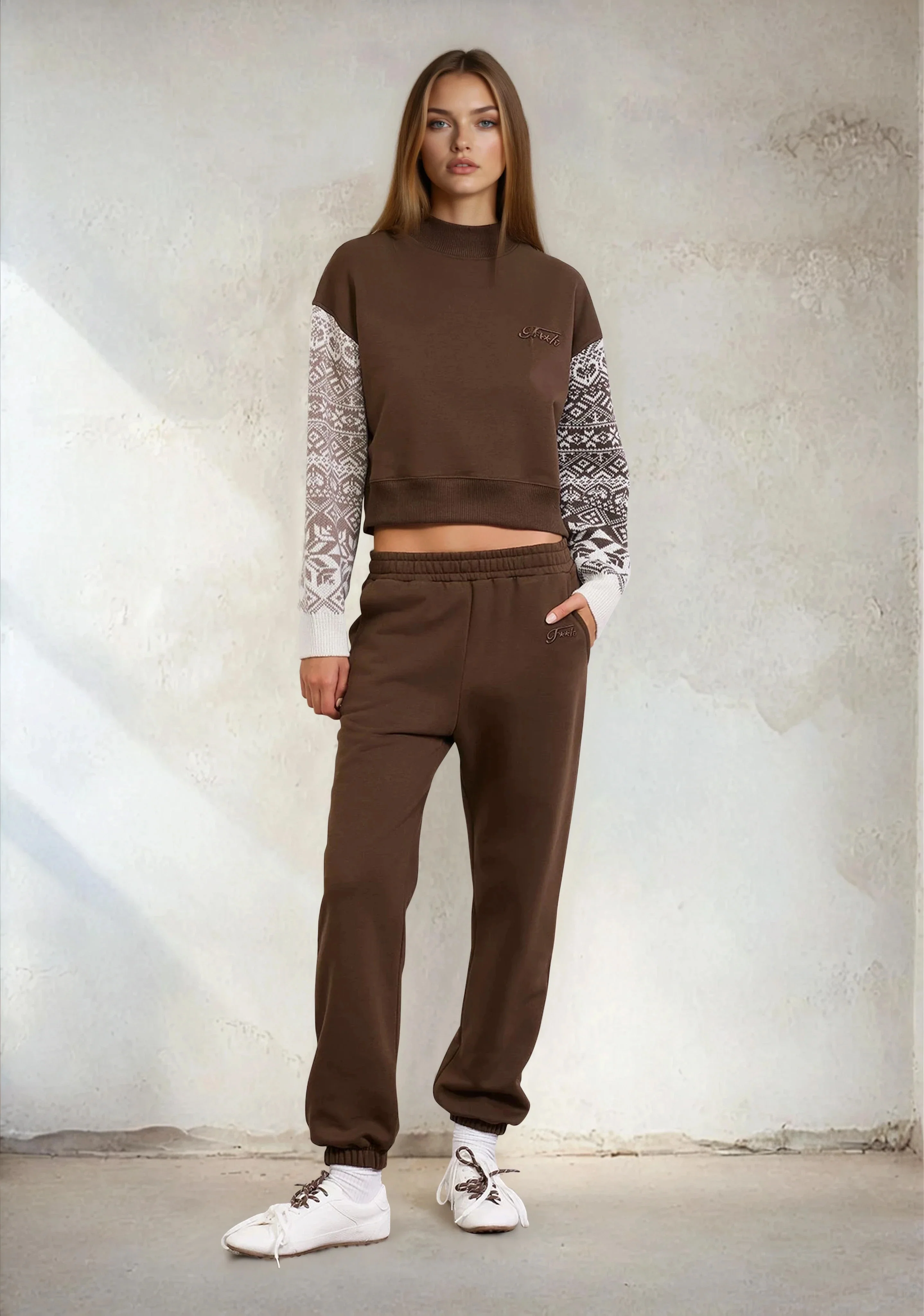 Felpa Crop Donna F**K Marrone W0202-BN - Image 3