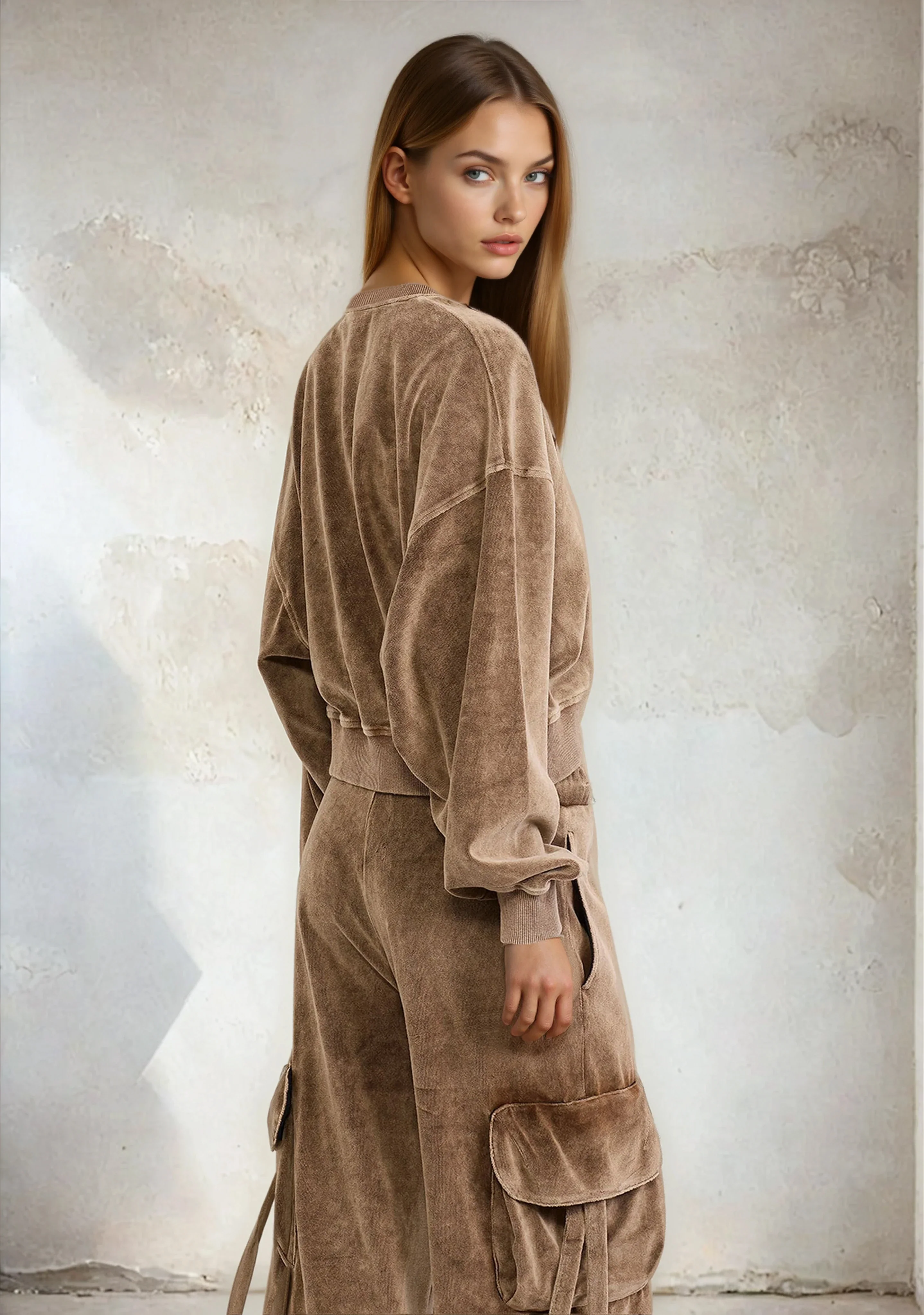 Felpa crop Donna F**K Light brown W0406-LB - Image 3
