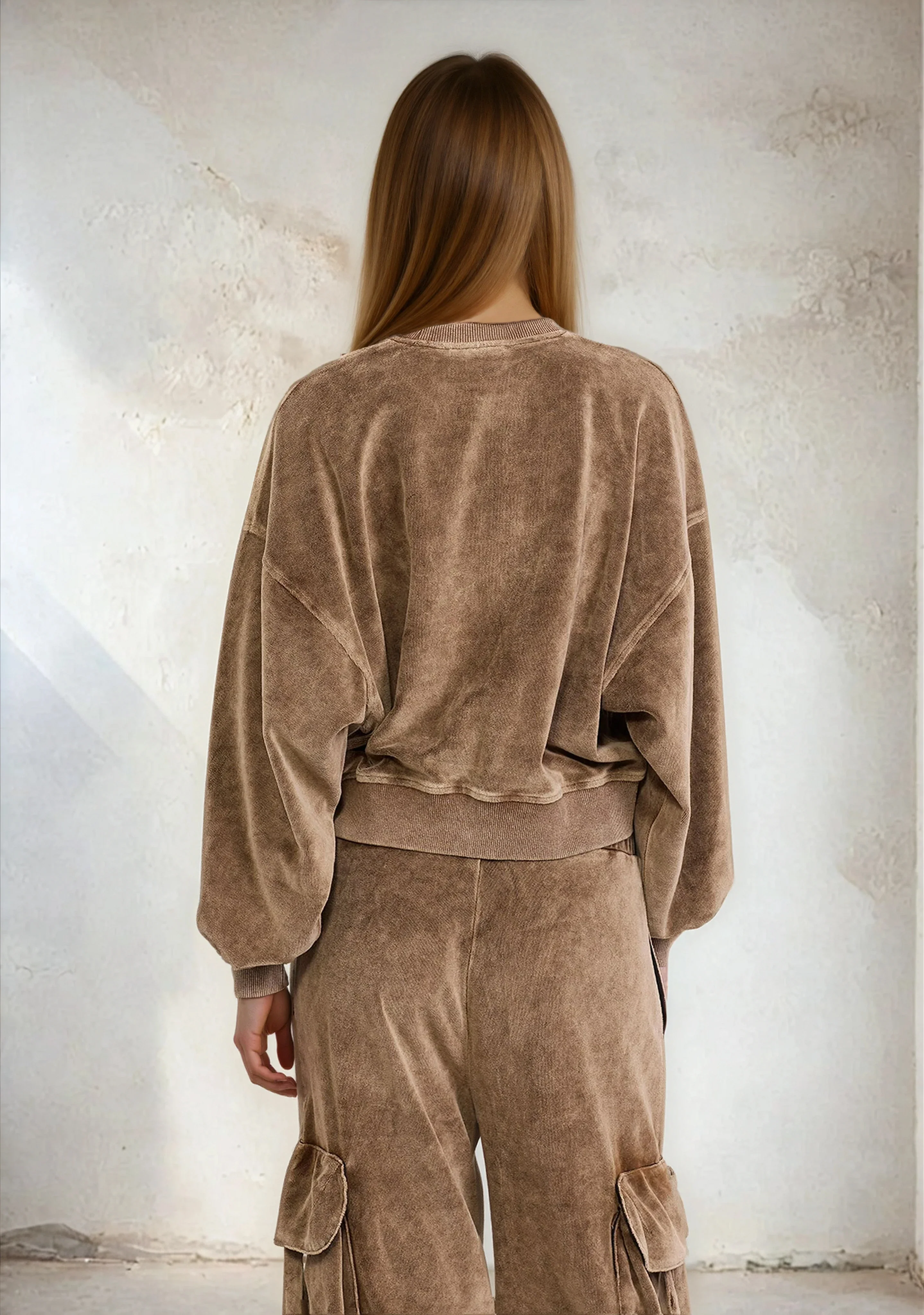 Felpa crop Donna F**K Light brown W0406-LB - Image 4