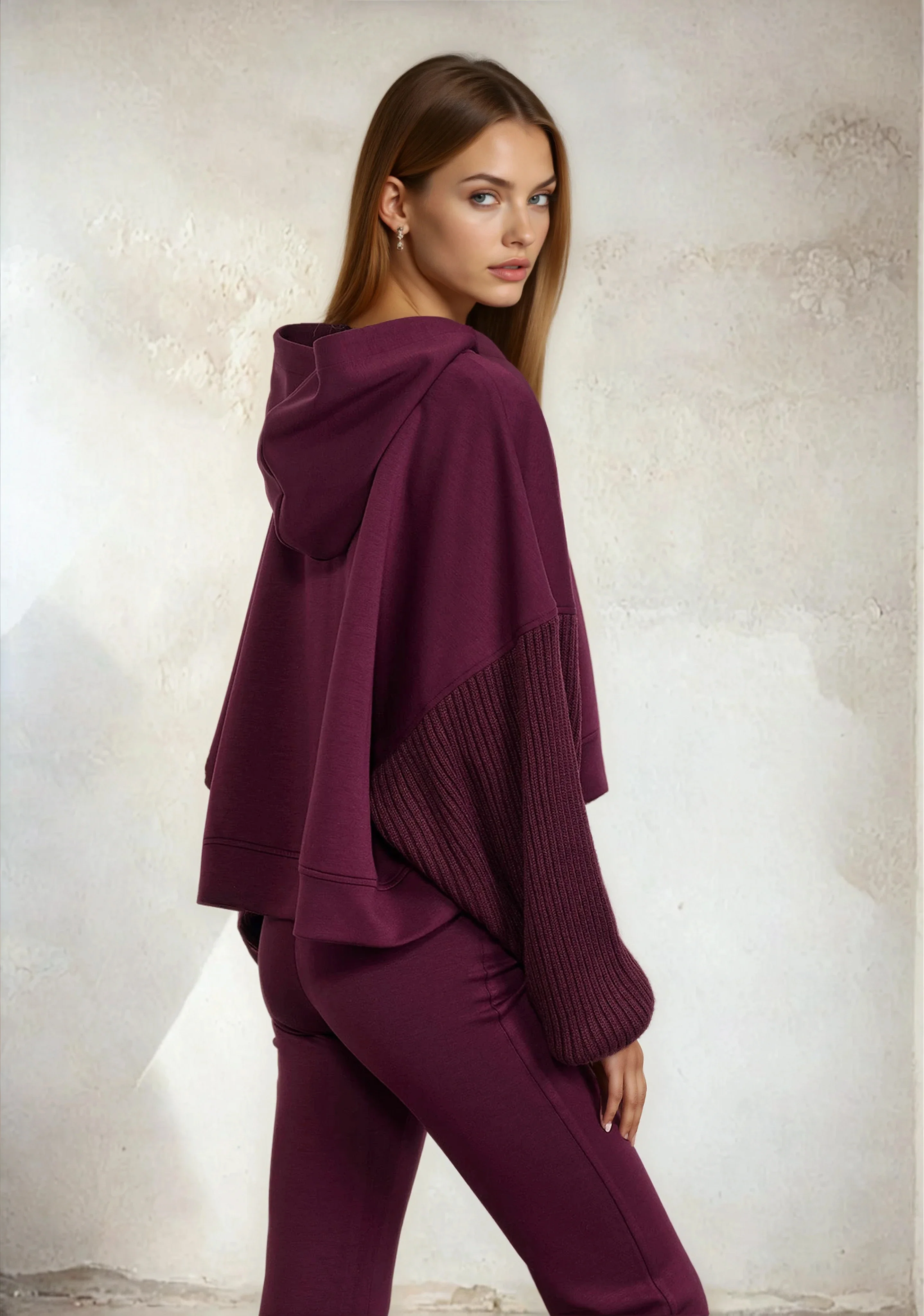 Felpa con Cappuccio Donna F**K Bordeaux W0302-BD - Image 3