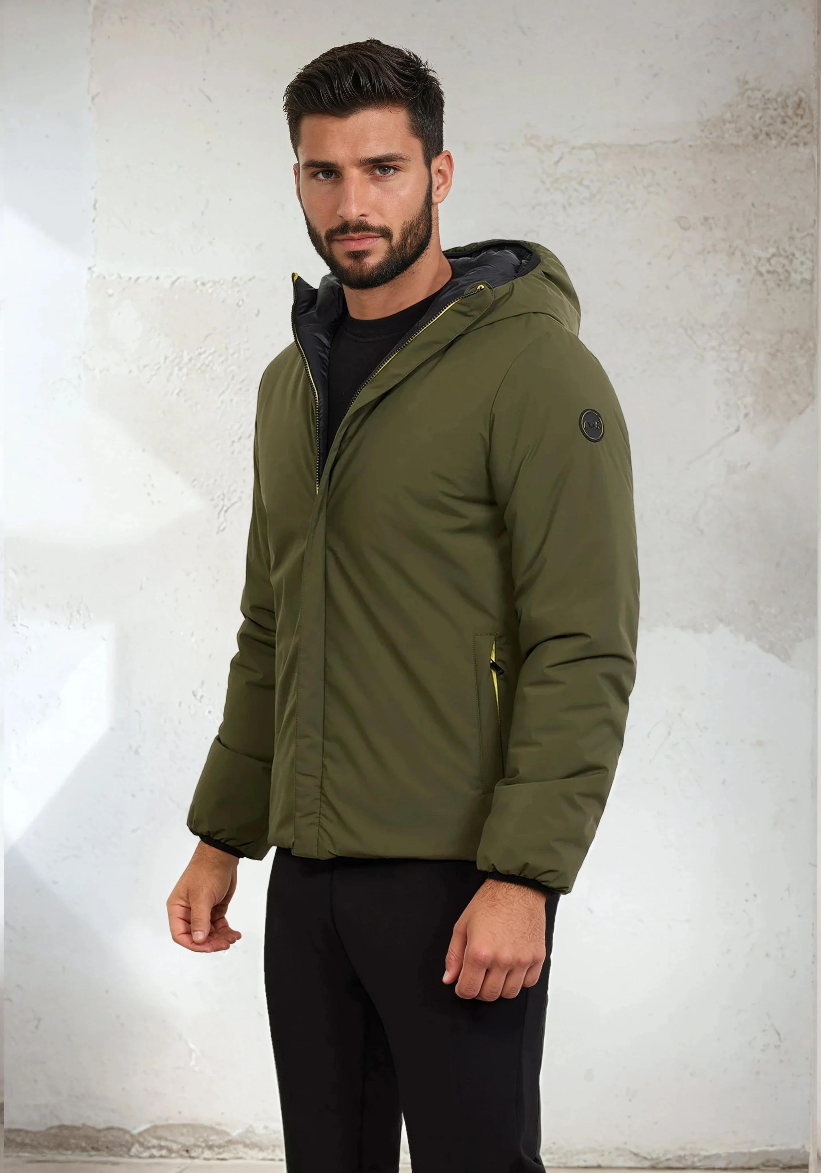 Giubotto Imbottito con cappuccio Uomo F**K Verde Militare M3201-MG - Image 2
