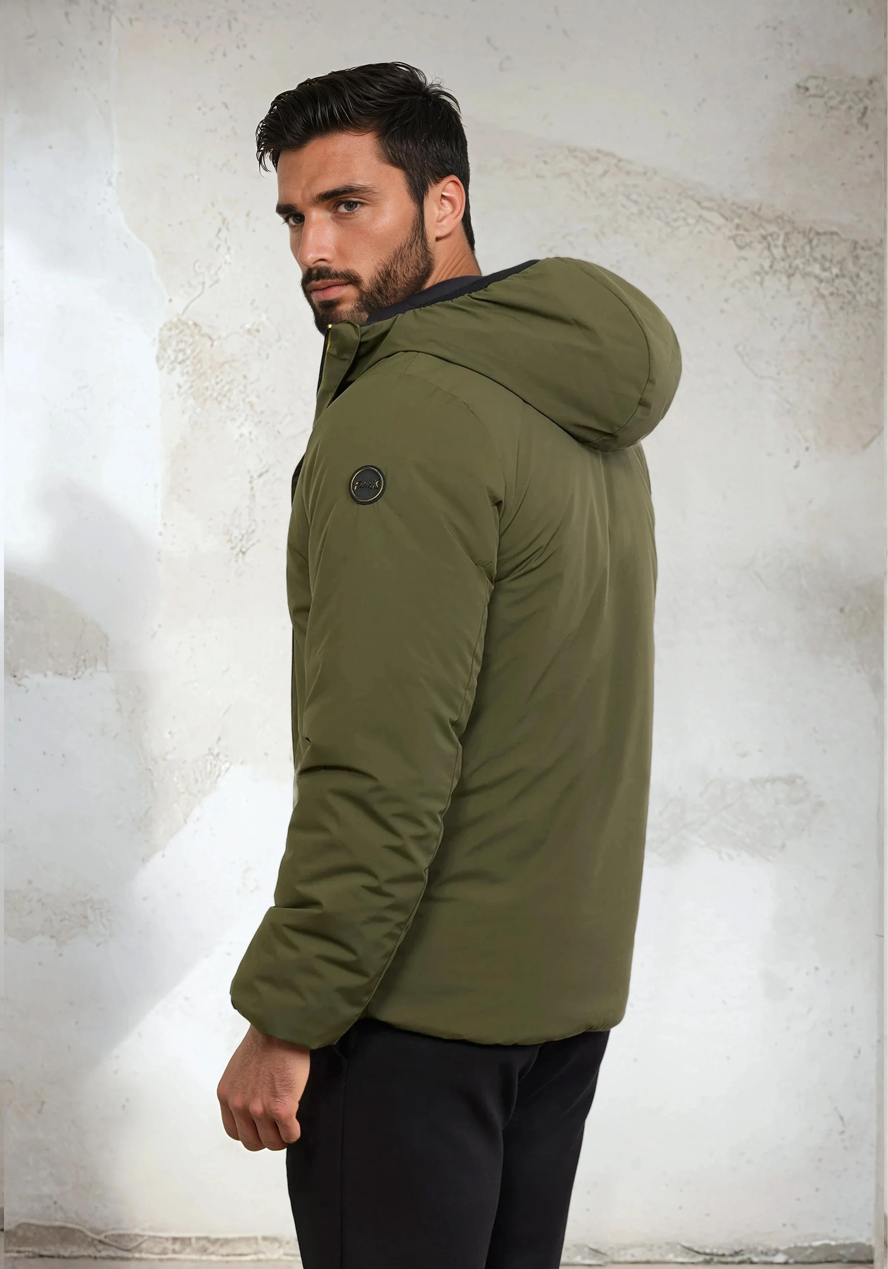 Giubotto Imbottito con cappuccio Uomo F**K Verde Militare M3201-MG - Image 3
