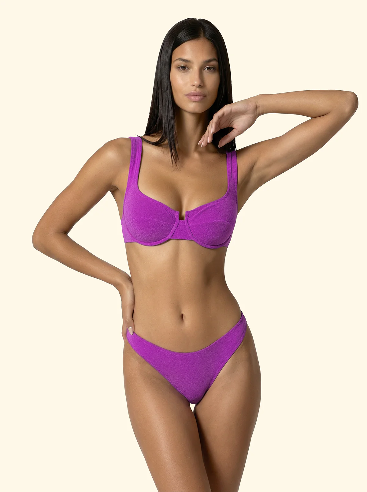 Bikini Donna F**K Reggiseno con Ferretto e Slip Brasiliano Fisso Viola SW1803-PR