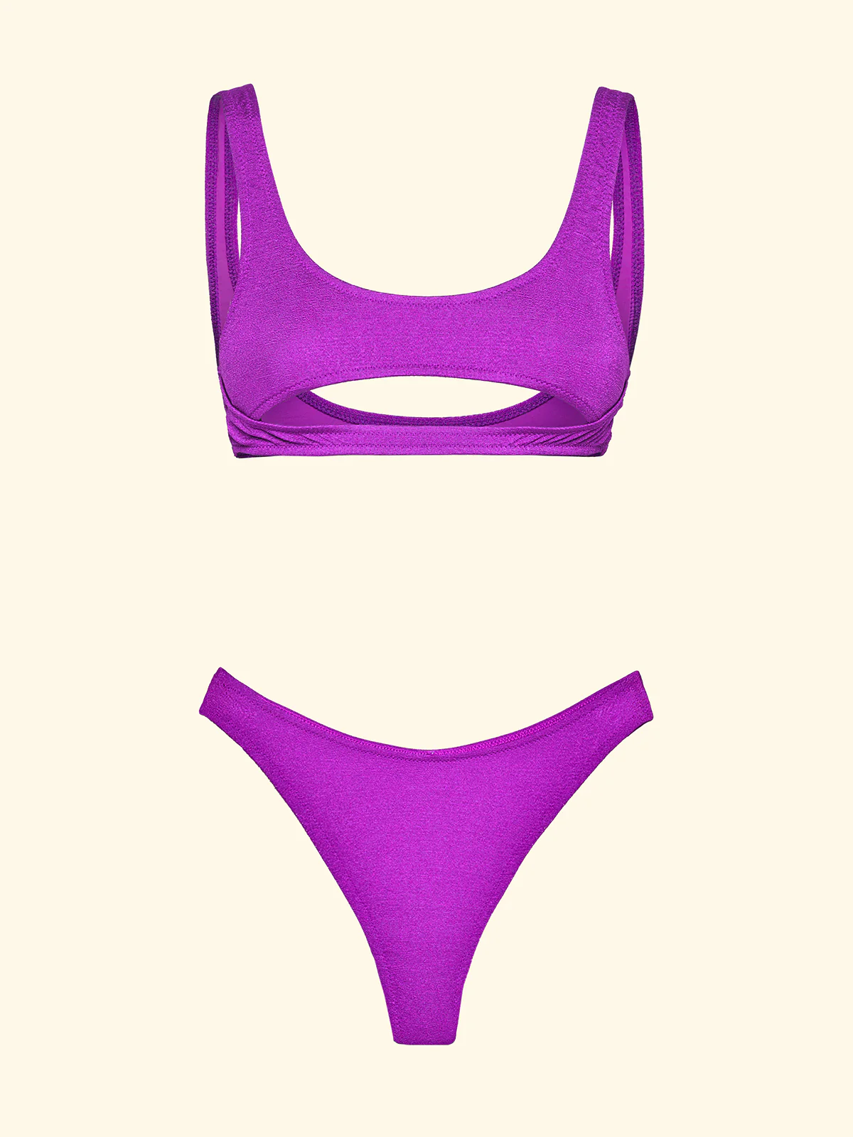 Bikini Donna F**K Top Fisso con Slip Brasiliano Vita Alta Viola SW1806-PR - Image 3