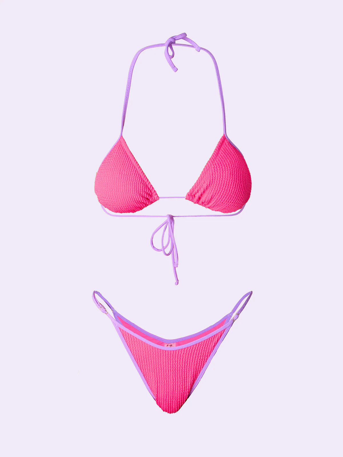 Bikini Donna F**K Crazy Triangolo con Slip Americano Regolabile Fucsia Fluo SW0410-FF - Image 3
