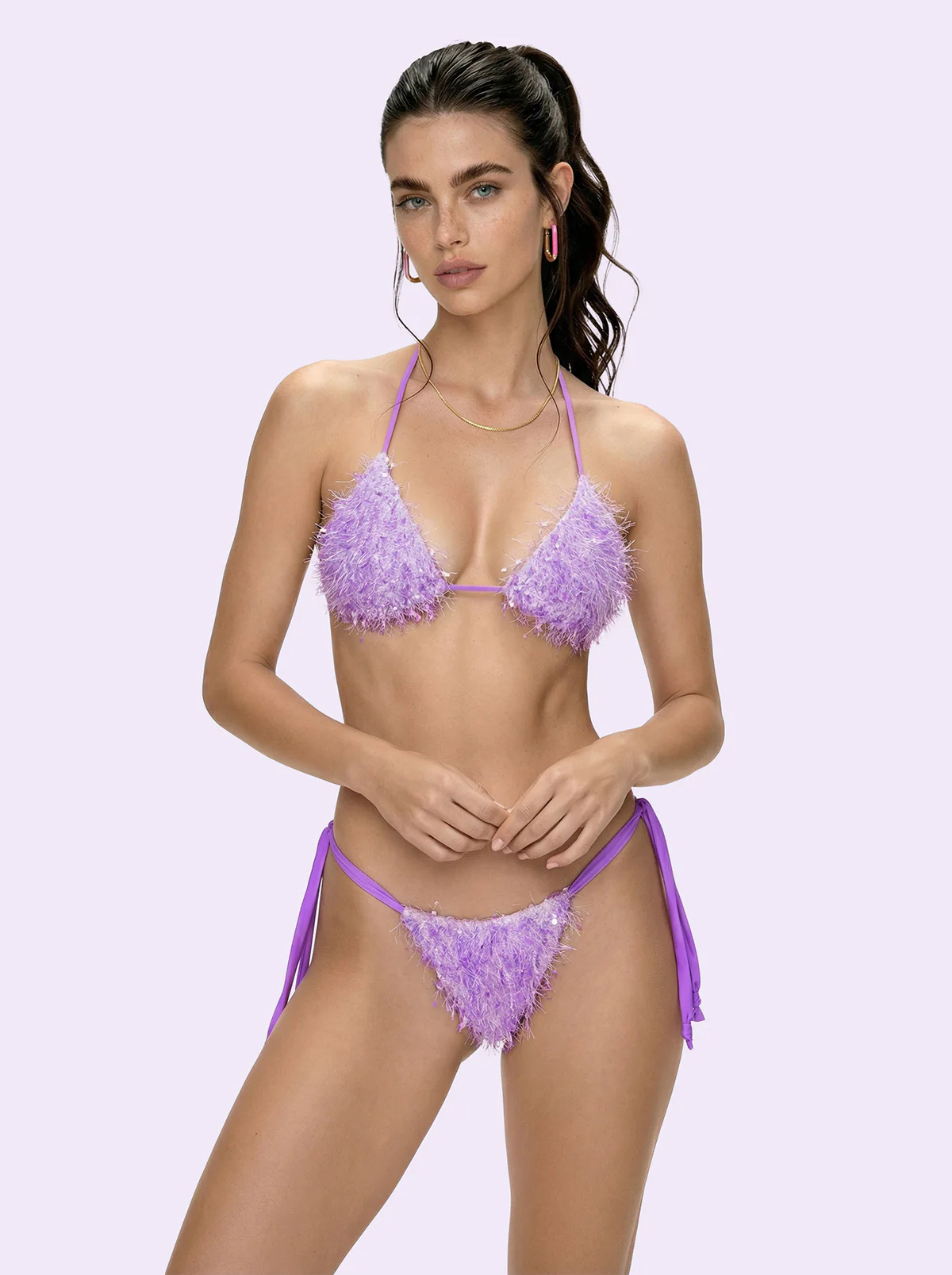 Bikini Donna F**K Crazy Triangolo con Slip Regolabile Viola SW0730-PR