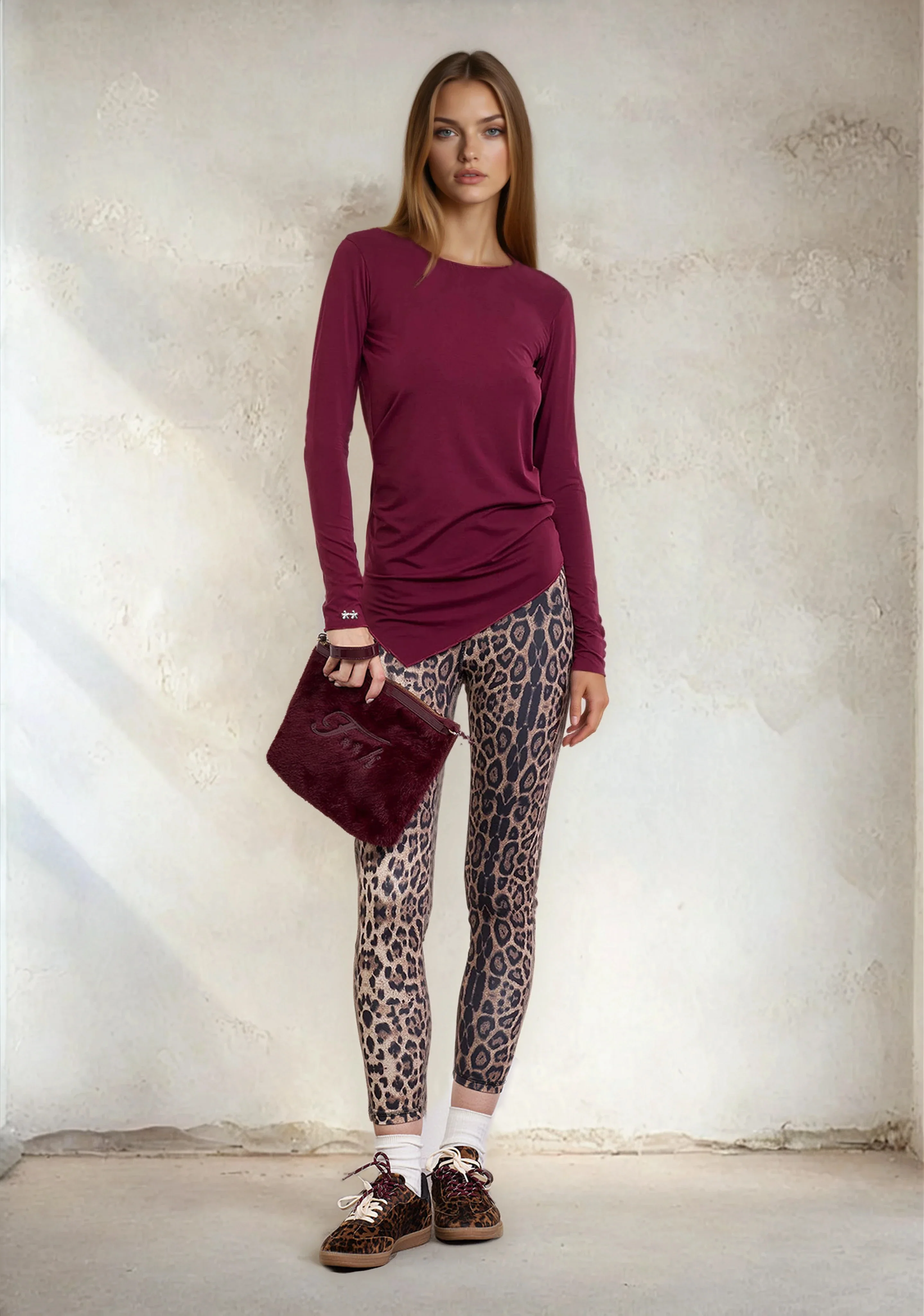 T-Shirt Manica Lunga Donna F**K Bordeaux W0602-BD - Image 3